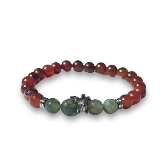 Silver Elephant Head Bracelet with Red and Green Beads - A Powerful Symbol of Strength, Wisdom, and Good Luck