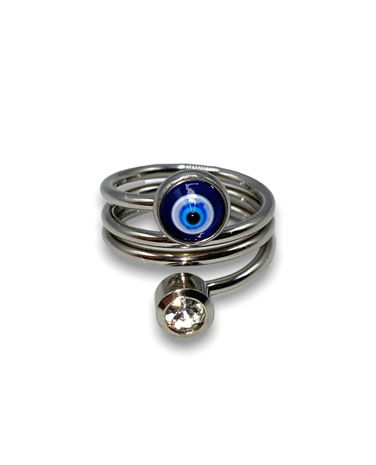 Stylish Stainless Steel Evil Eye Spiral Ring for Protection