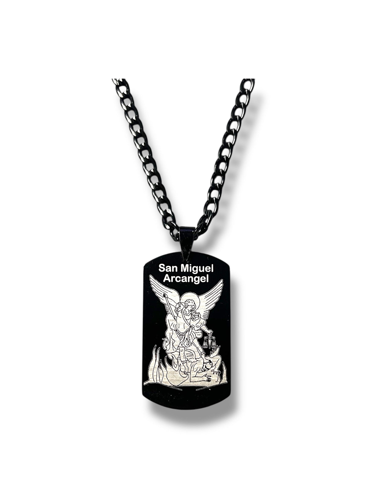 Saint Michael Black Metallic Necklace – Shield of Spiritual Strength