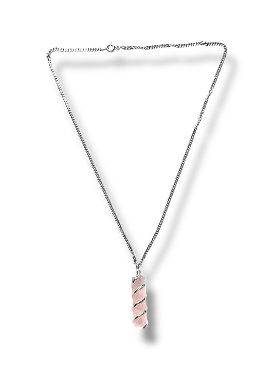 Pink Quartz with Spiral Surrounded by Stone Necklace