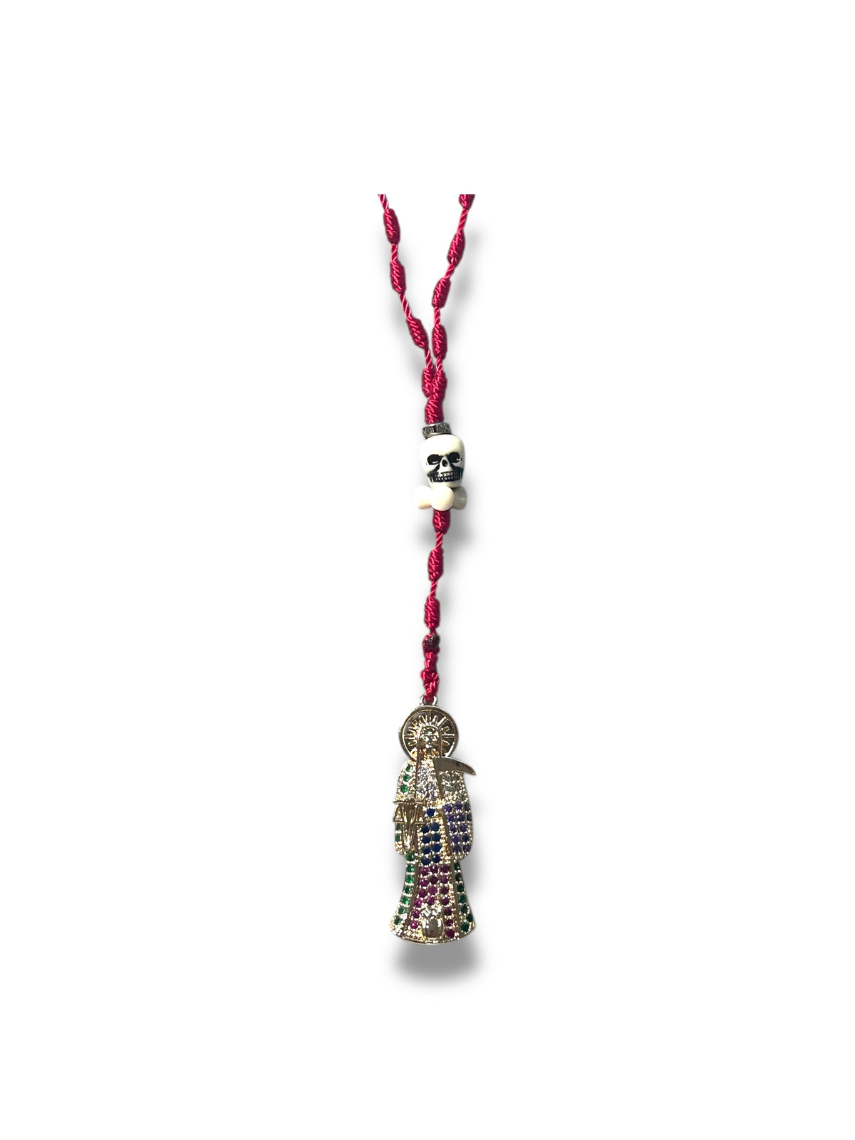 Red Thread Rosary with Golden Santa Muerte