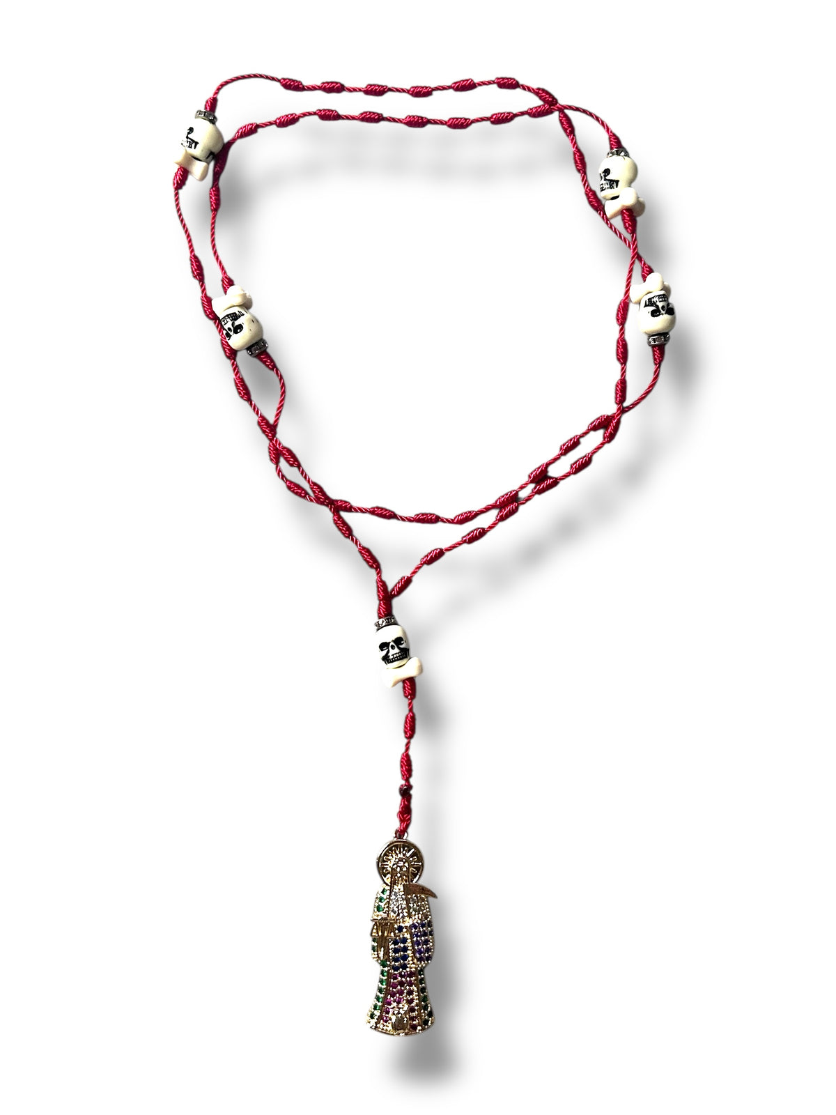 Red Thread Rosary with Golden Santa Muerte