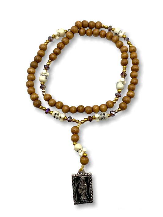 Wood Skull Santa Muerte